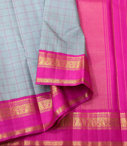 Classic Grey & Deep Pink 2gm Zari Elegance Kanchipuram Handloom Silk Saree SS23550