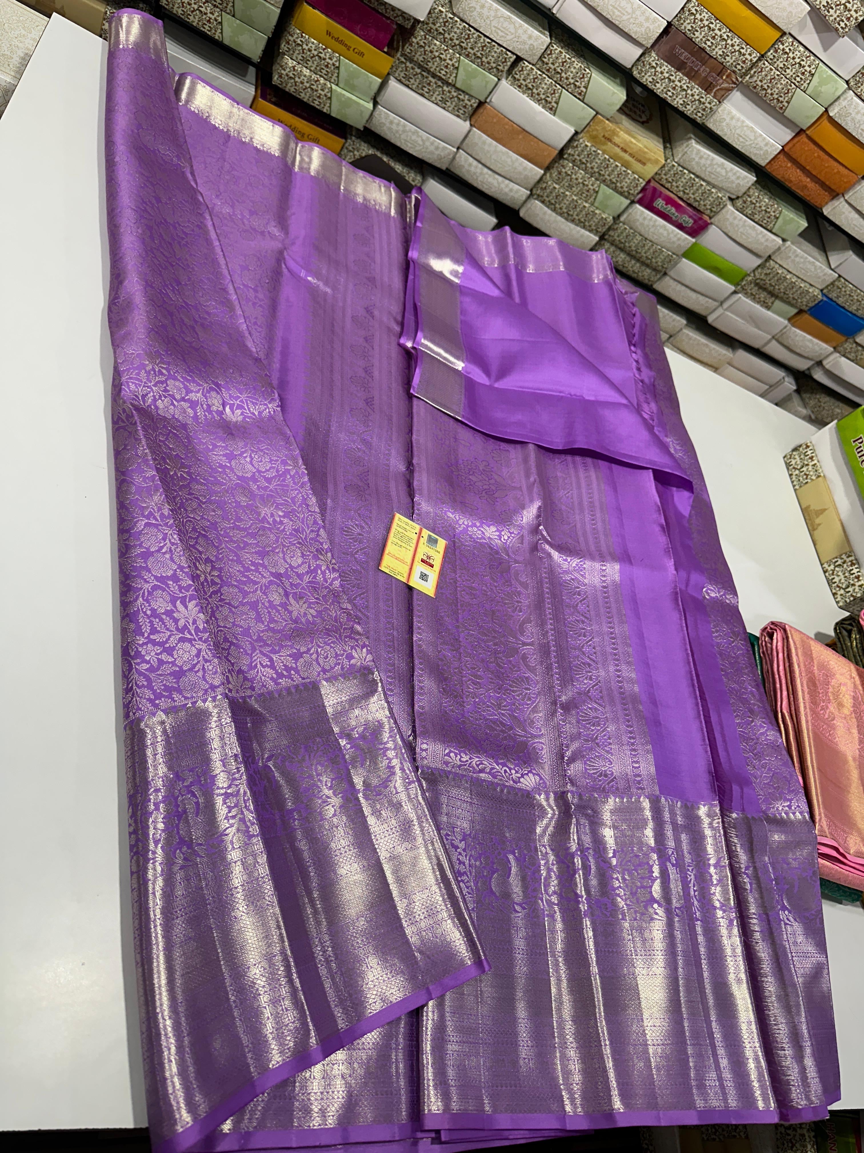 Classic Lavender Brocade Bridal Elegance Kanchipuram Tissue Handloom Silk Saree SS23723