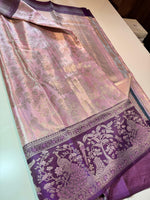 Load image into Gallery viewer, Pastel Rose &amp; Dark Violet Meenakari Bricade Bridal Elegance Kanchipuram Handloom Silk Saree SS25332
