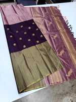 Load image into Gallery viewer, Classic Onion Pink Plum &amp; Sage Green 2gm Zari Contrast Elegance Kanchipuram Handloom Silk Saree SS28117
