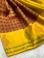 Load image into Gallery viewer, Classic Maroon Red &amp; Sunny Yellow 2gm Zari Bridal Elegance Kanchipuram Handloom Silk Saree SS25834
