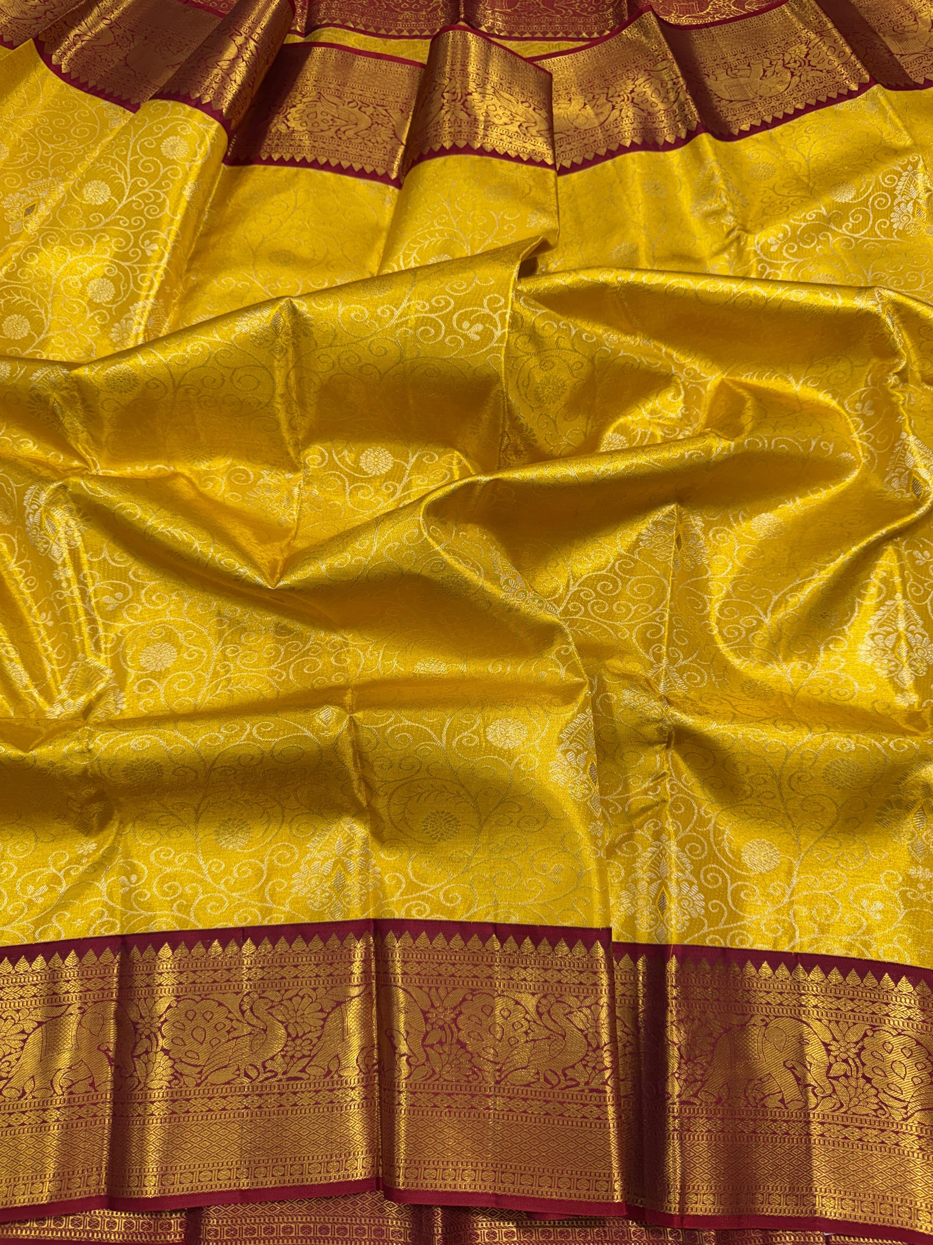 Classic Gold & Barn Red Brocade Tissue Bridal Elegance Kanchipuram Handloom Silk Saree SS26570