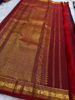 Load image into Gallery viewer, Classic Coffee Brown &amp; Garnet Red Elegance Kanchipuram Handloom Silk Saree SS27369
