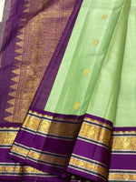 Load image into Gallery viewer, Pastel Green &amp; Aubergine 2gm Zari Elegance Kanchipuram Handloom Silk Saree SS25322
