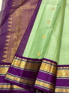 Pastel Green & Aubergine 2gm Zari Elegance Kanchipuram Handloom Silk Saree SS25322