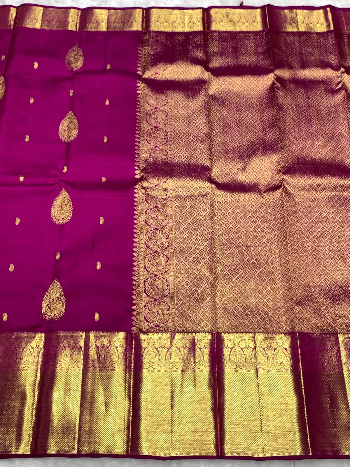 Classic Magenta Purple 2gm Zari Bridal Elegance Kanchipuram Handloom Silk Saree SS25367