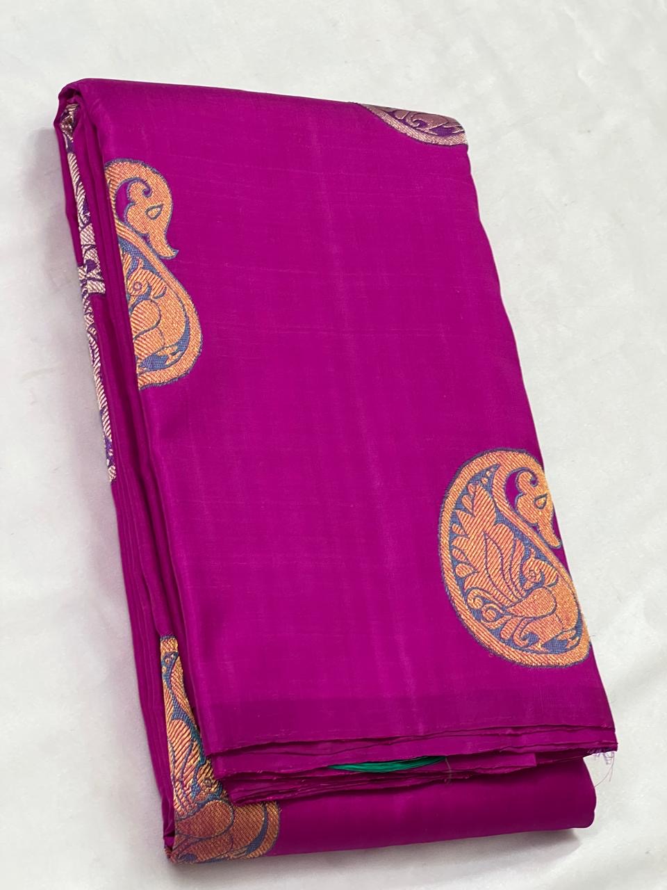 Classic Rhubarb Pink & Green 2gm Zari Elegance Handloom Soft Silk Saree SS24130