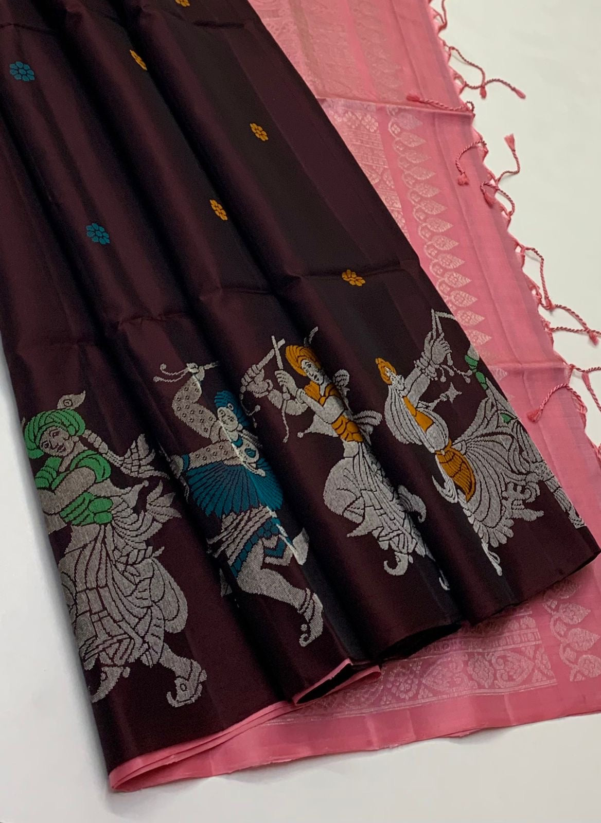 Classic Dark Chocolate & Rose Elegance Handloom Soft Silk Saree SS26108
