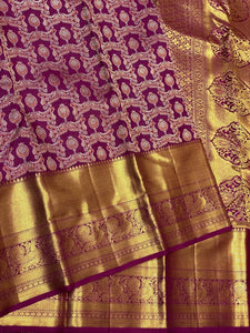 Classic Berry Plum 3gm Zari Meenakari Brocade Bridal Elegance Kanchipuram Handloom Silk Saree SS24706