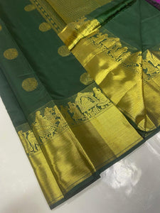 Classic Bottle Green Elegance Kanchipuram Handloom Silk Saree SS23775