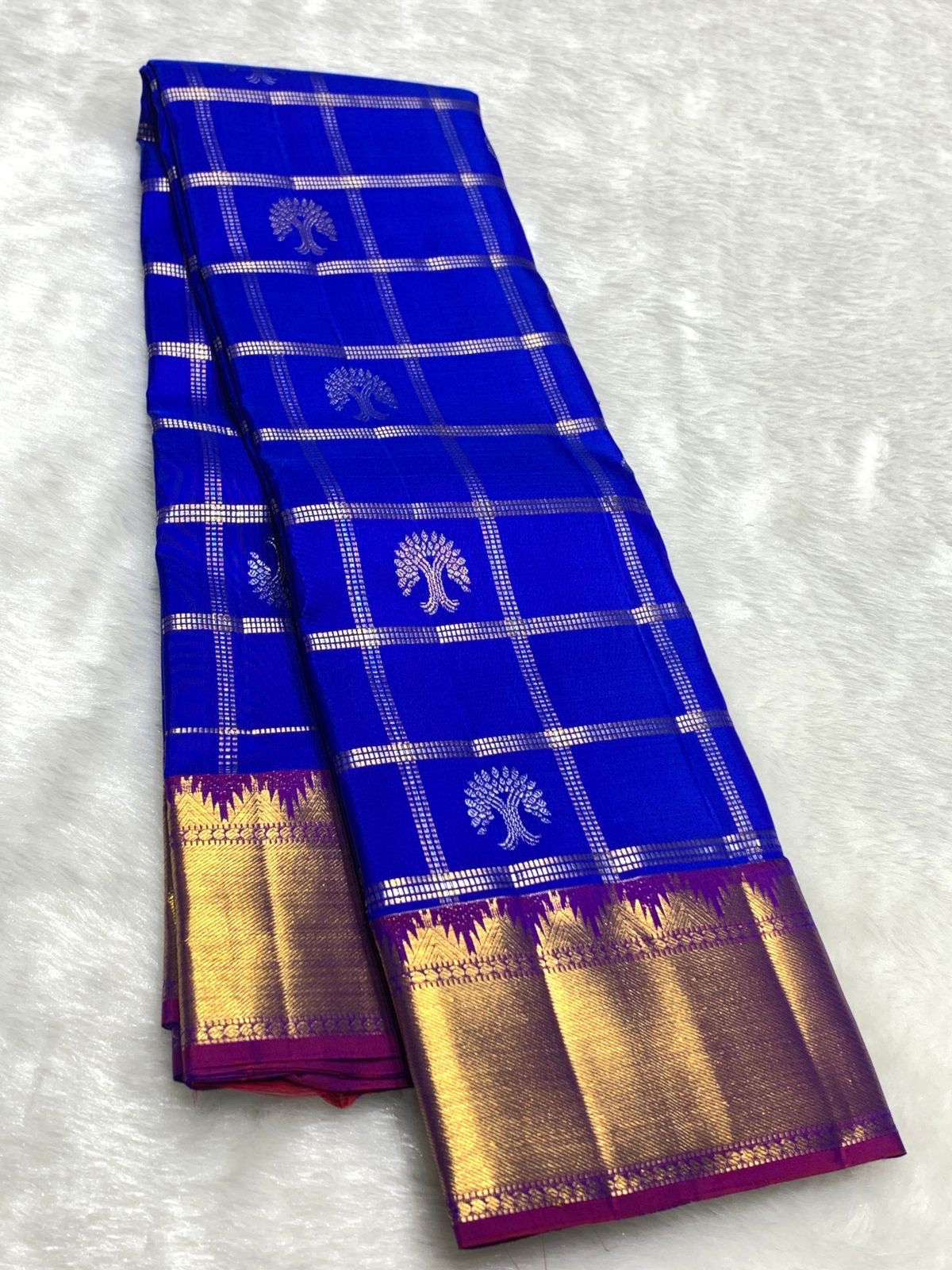Classic Robin Blue & Purple 2gm Zari Elegance Kanchipuram Handloom Silk Saree SS25364