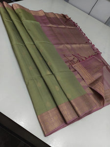 Classic Fern Green & Mauve Elegance Kanchipuram Handloom Silk Saree SS20645