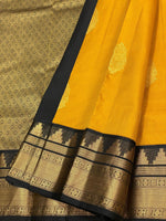 Load image into Gallery viewer, Classic Mango Yellow &amp; Charcoal Black 2gm Zari Elegance Kanchipuram Handloom Silk Saree SS24603
