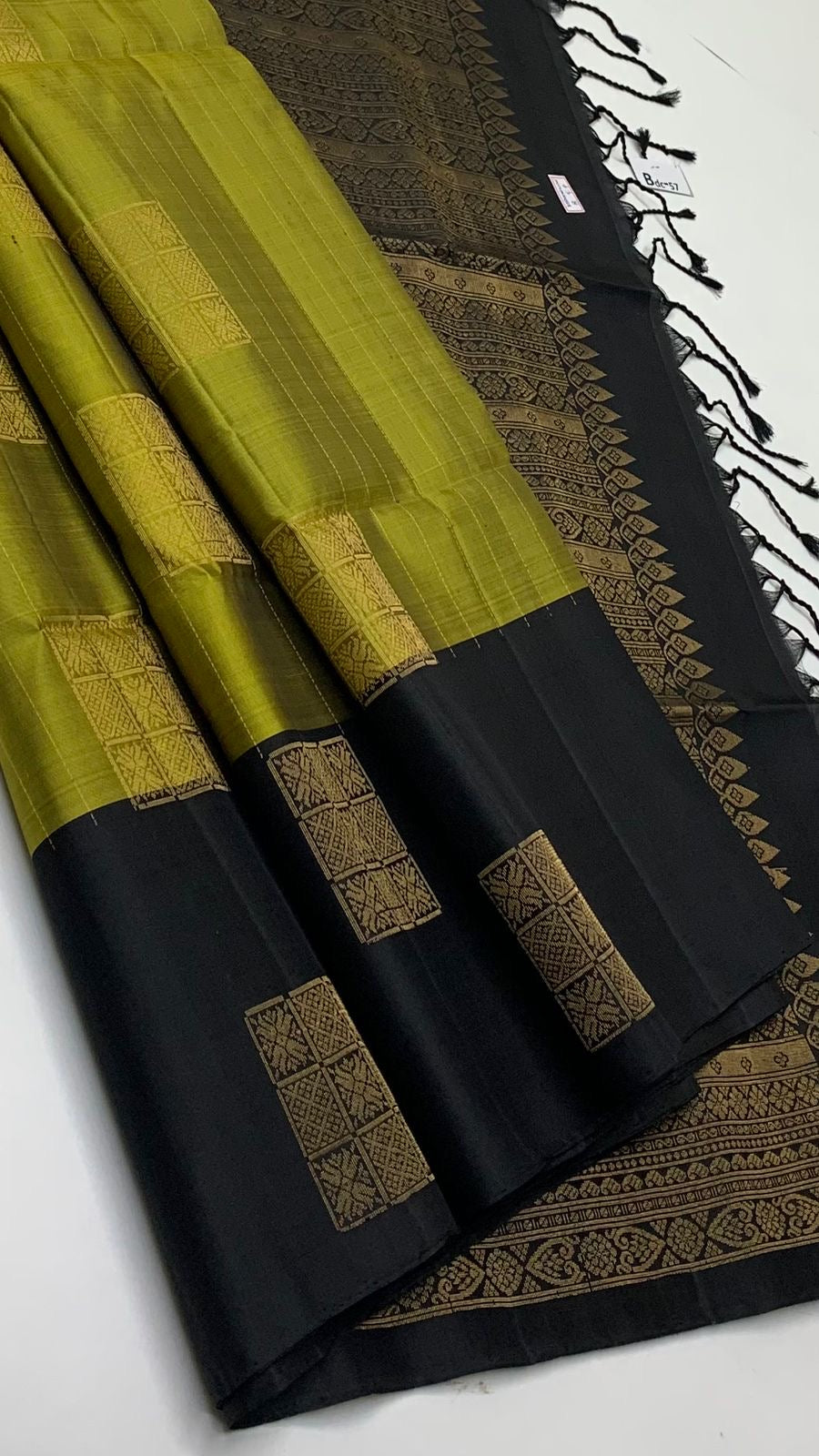 Lime Green & Charcoal Black Elegance Handloom Soft Silk Saree SS23249