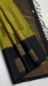 Lime Green & Charcoal Black Elegance Handloom Soft Silk Saree SS23249