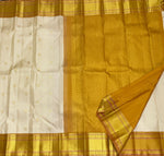 Load image into Gallery viewer, Classic Butter Beige &amp; Mustard 1gm Zari Elegance Kanchipuram Handloom Silk Saree SS28569
