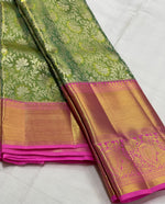 Load image into Gallery viewer, Pastel Green &amp; Fuchsia Pink 2gm Zari Brocade Bridal Elegance Kanchipuram Handloom Silk Saree SS23641
