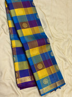 Load image into Gallery viewer, Classic Multicolor Check Violet Butta 1gm Zari Elegance Kanchipuram Handloom Silk Saree SS28330
