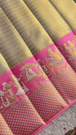 Load image into Gallery viewer, Classic Golden Cream &amp; Fuchsia Pink Bridal Elegance Kanchipuram Handloom Silk Saree SS28016
