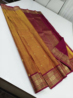 Load image into Gallery viewer, Classic Mango Yellow &amp; Ruby Pink 2gm Zari Korvai Elegance Kanchipuram Handloom Silk Saree SS23660
