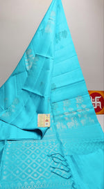 Load image into Gallery viewer, Classic Aqua Double Warp Elegance Handloom Soft Silk Saree SS26842
