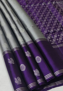 Classic Silver Grey & Violet Elegance Handloom Soft Silk Saree SS24734