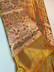 Classic Shimmer Mustard Elegance Kanchipuram Tissue Handloom Silk Saree SS24510