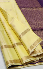 Load image into Gallery viewer, Classic Lime Yellow &amp; Violet Elegance Handloom Soft Silk Saree SS26455
