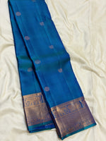 Load image into Gallery viewer, Classic Teal Blue 2gm Zari Elegance Kanchipuram Handloom Silk Saree SS27087
