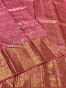 Classic Creamy Pink 3gm Zari Bridal Elegance Kanchipuram Handloom Silk Saree SS24708