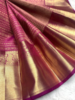 Load image into Gallery viewer, Classic Ruby Pink 2gm Zari Bridal Elegance Kanchipuram Handloom Silk Saree SS28258
