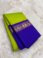 Load image into Gallery viewer, Classic Lime Green &amp; Royal Blue 2gm Zari Korvai Checks Elegance Kanchipuram Handloom Silk Saree SS27814
