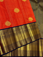 Load image into Gallery viewer, Classic Brick Orange &amp; Navy Blue 3gm Zari Bridal Elegance Kanchipuram Handloom Silk Saree SS25172
