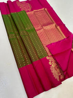 Load image into Gallery viewer, Classic Olive Green &amp; Dark Pink Elegance Kanchipuram Handloom Silk Saree SS25339
