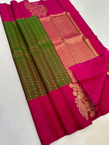 Classic Olive Green & Dark Pink Elegance Kanchipuram Handloom Silk Saree SS25339