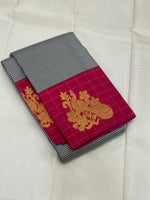 Load image into Gallery viewer, Classic Grey &amp; Ruby Pink 2gm Zari Checks Butta Elegance Kanchipuram Handloom Silk Saree SS24457
