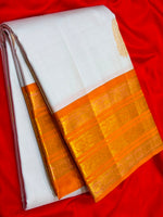 Load image into Gallery viewer, Classic Chalk White &amp; Orange 2gm Zari Elegance Kanchipuram Handloom Silk Saree SS28275
