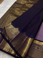 Load image into Gallery viewer, Classic Lavender &amp; Navy Blue Elegance Kanchipuram Handloom Silk Saree SS23674
