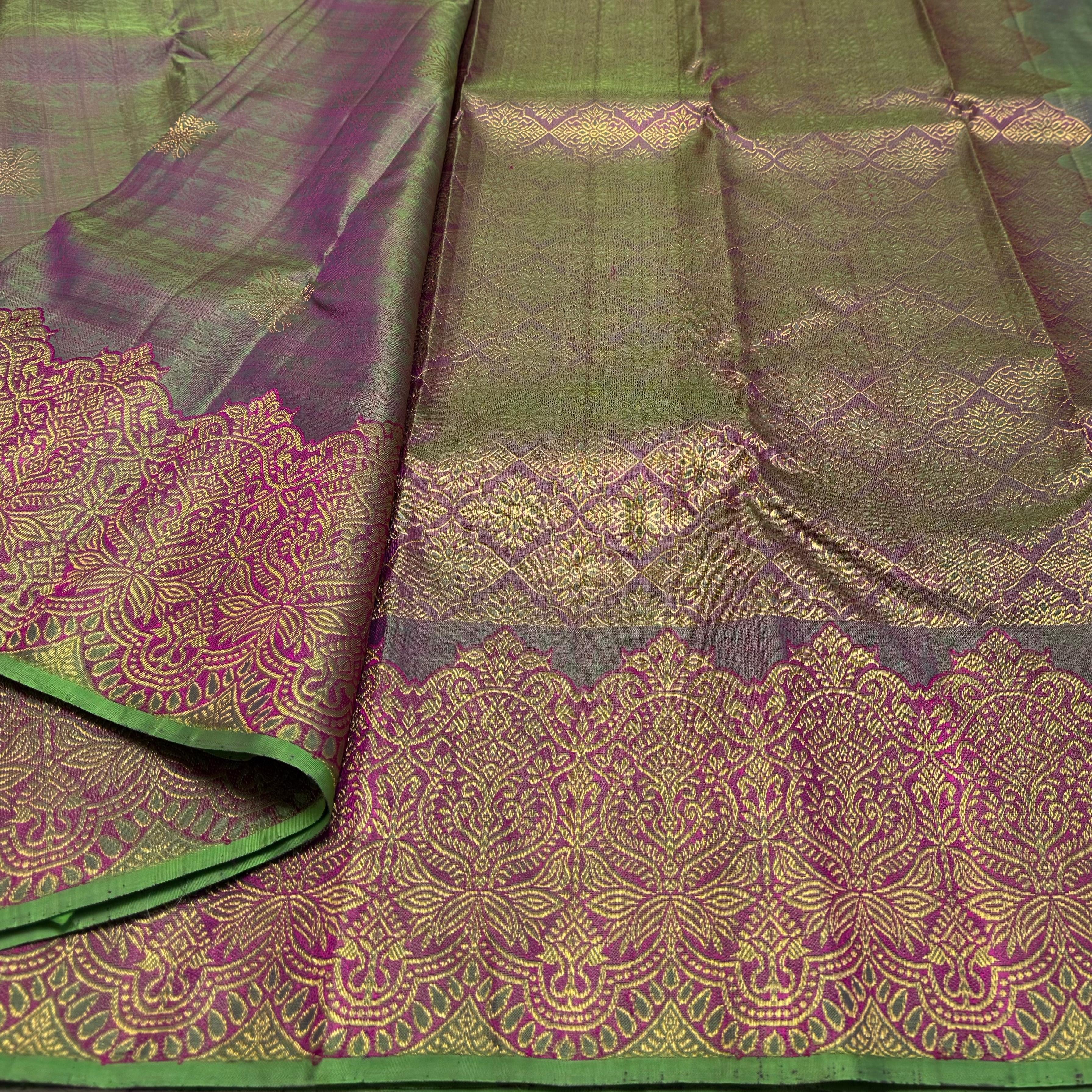 Classic Dual Lavender & Kelly Green 1gm Zari Elegance Kanchipuram Silk Saree SS23834