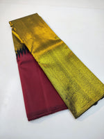 Load image into Gallery viewer, Classic Gold &amp; Maroon Rising Border Kanchipuram Handloom Silk Saree SS26023
