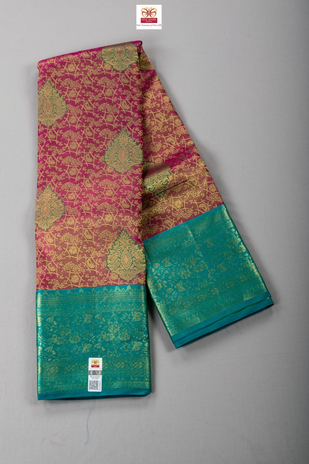 Classic Pink & Green Kanchipuram Handloom Silk Saree SS26623