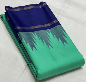 Classic Aqua & Royal Blue 1gm Zari Korvai Bridal Elegance Kanchipuram Handloom Silk Saree SS23633