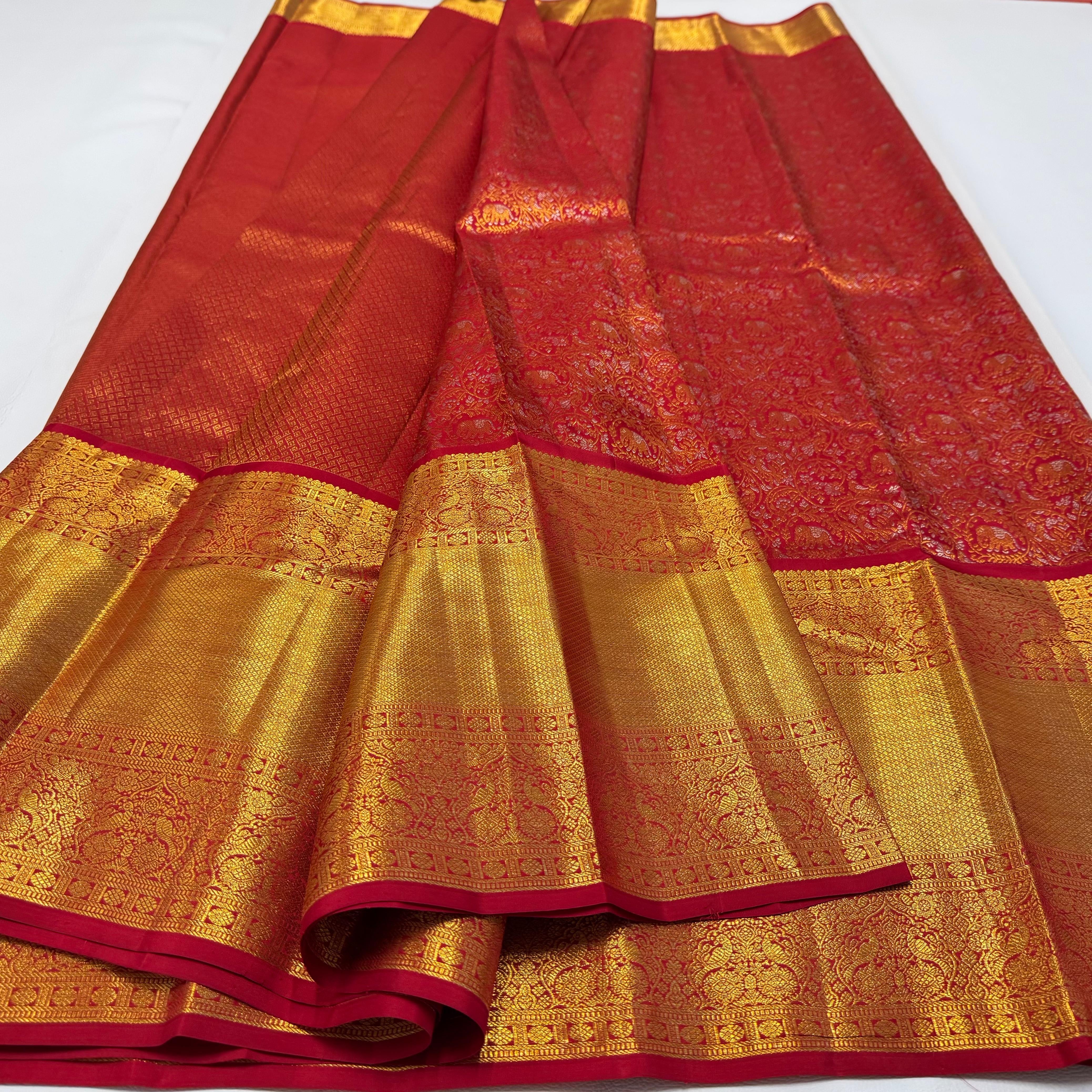 Classic Burnt Orange 2gm Zari Elegance Kanchipuram Handloom Silk Saree SS24141