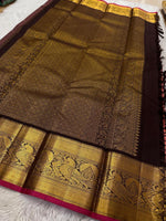 Load image into Gallery viewer, Classic Pastel Rose &amp; Espresso Brown 2gm Zari Elegance Kanchipuram Handloom Silk Saree SS23739
