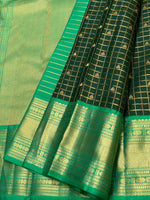 Load image into Gallery viewer, Classic Bottle Green &amp; Sea Green 2gm Zari Beldari Checks Elegance Kanchipuram Handloom Silk Saree SS24611
