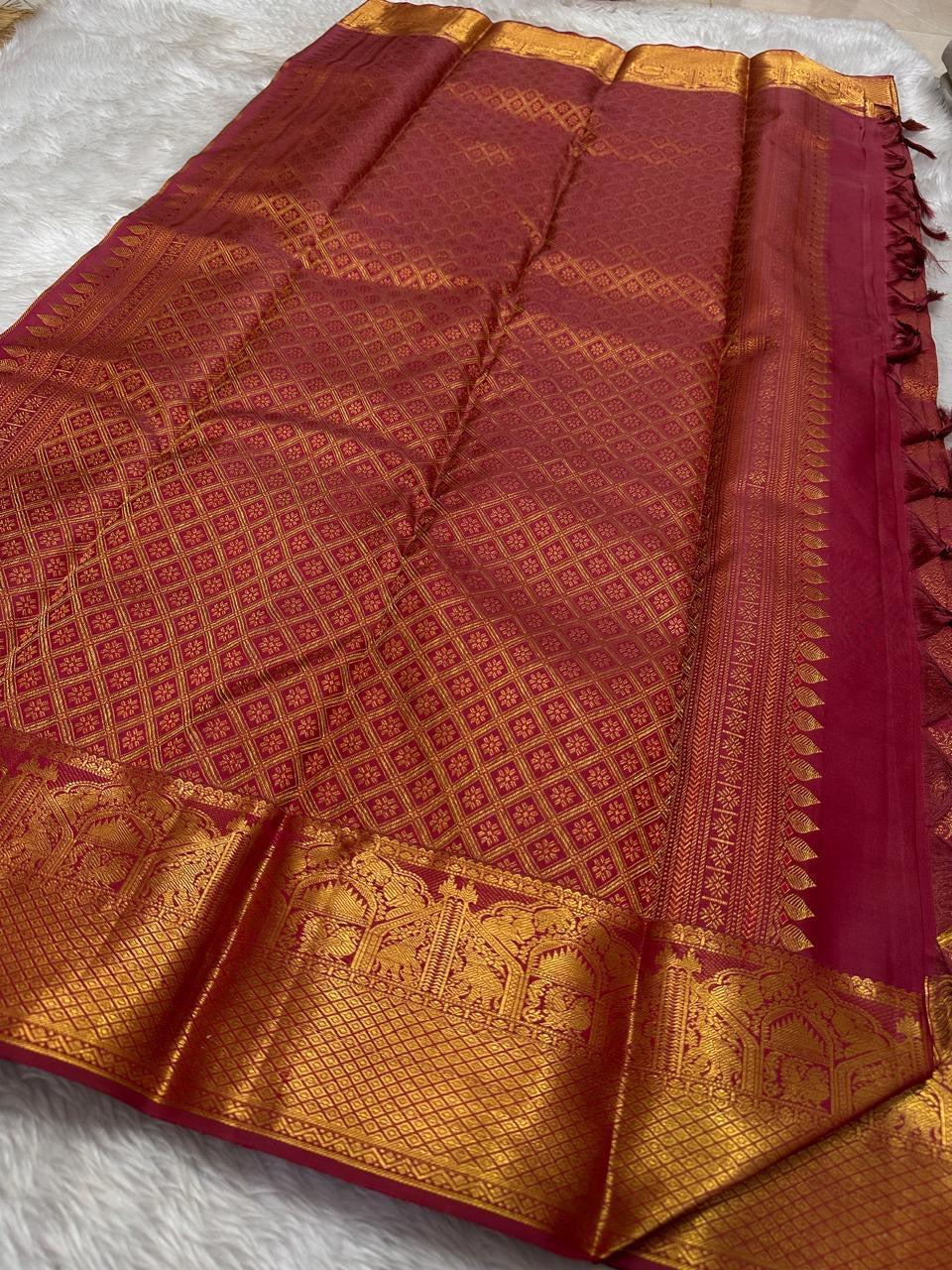 Classic Berry Plum Pink Bridal Elegance Kanchipuram Handloom Silk Saree SS26224