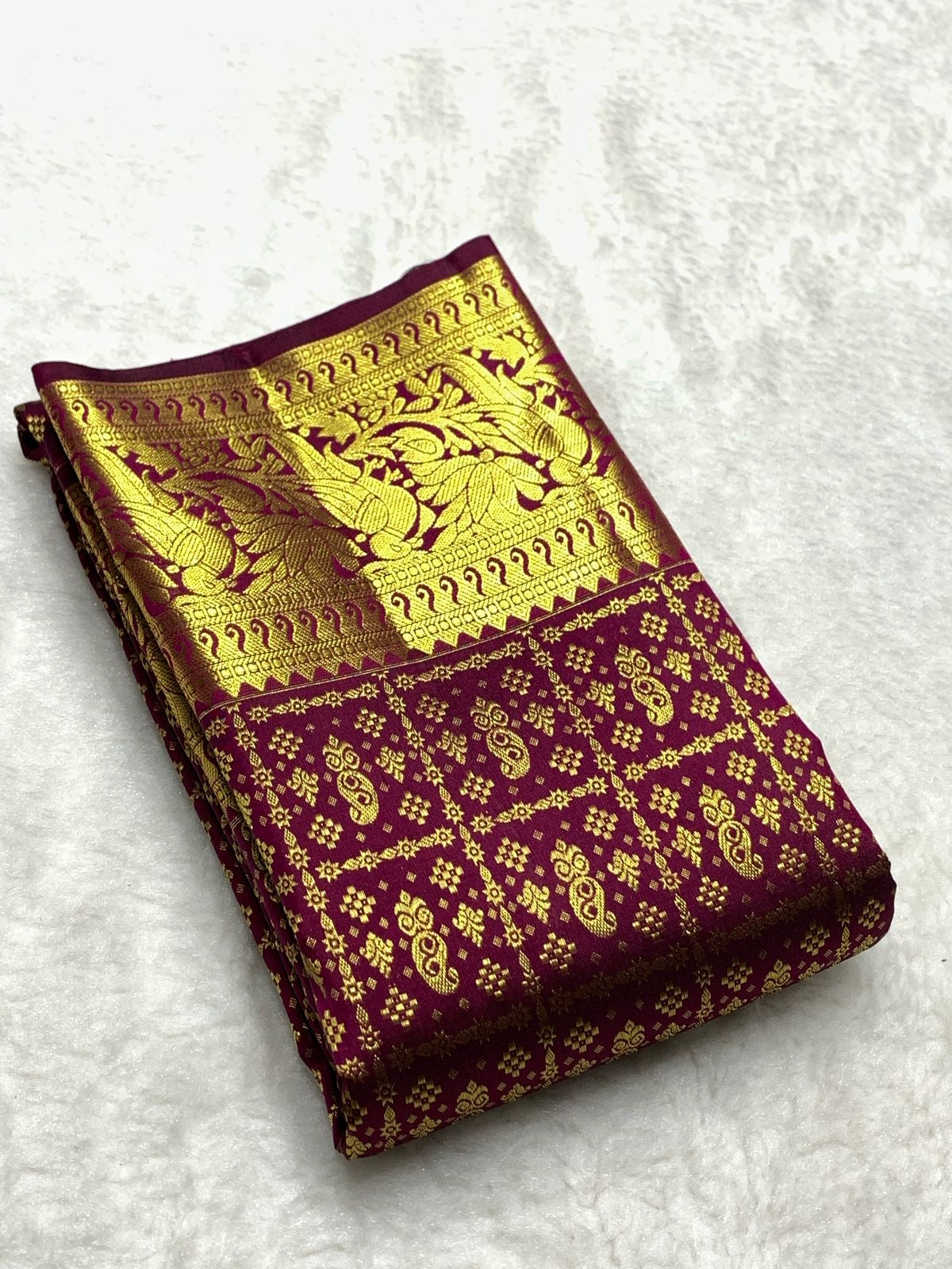 Classic Ruby Plum Bridal Elegance Kanchipuram Handloom Silk Saree SS24861