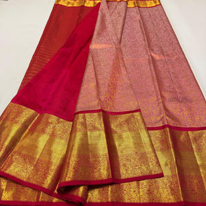 Classic Rose & Red 1gm Zari Bridal Elegance Kanchipuram Handloom Silk Saree SS26495
