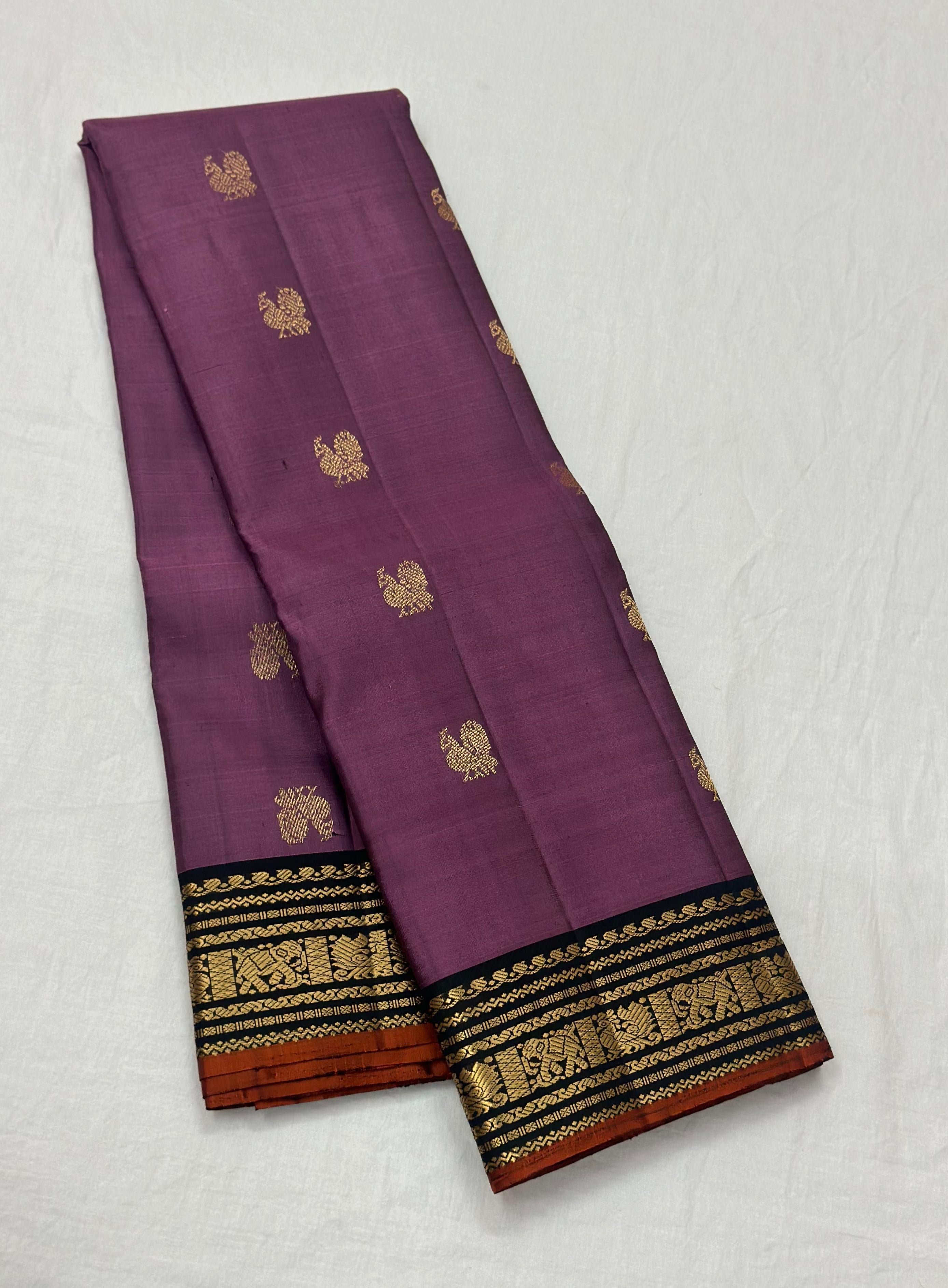 Classic Grape Creamy Mauve 1gm Zari Elegance Kanchipuram Handloom Silk Saree SS24199