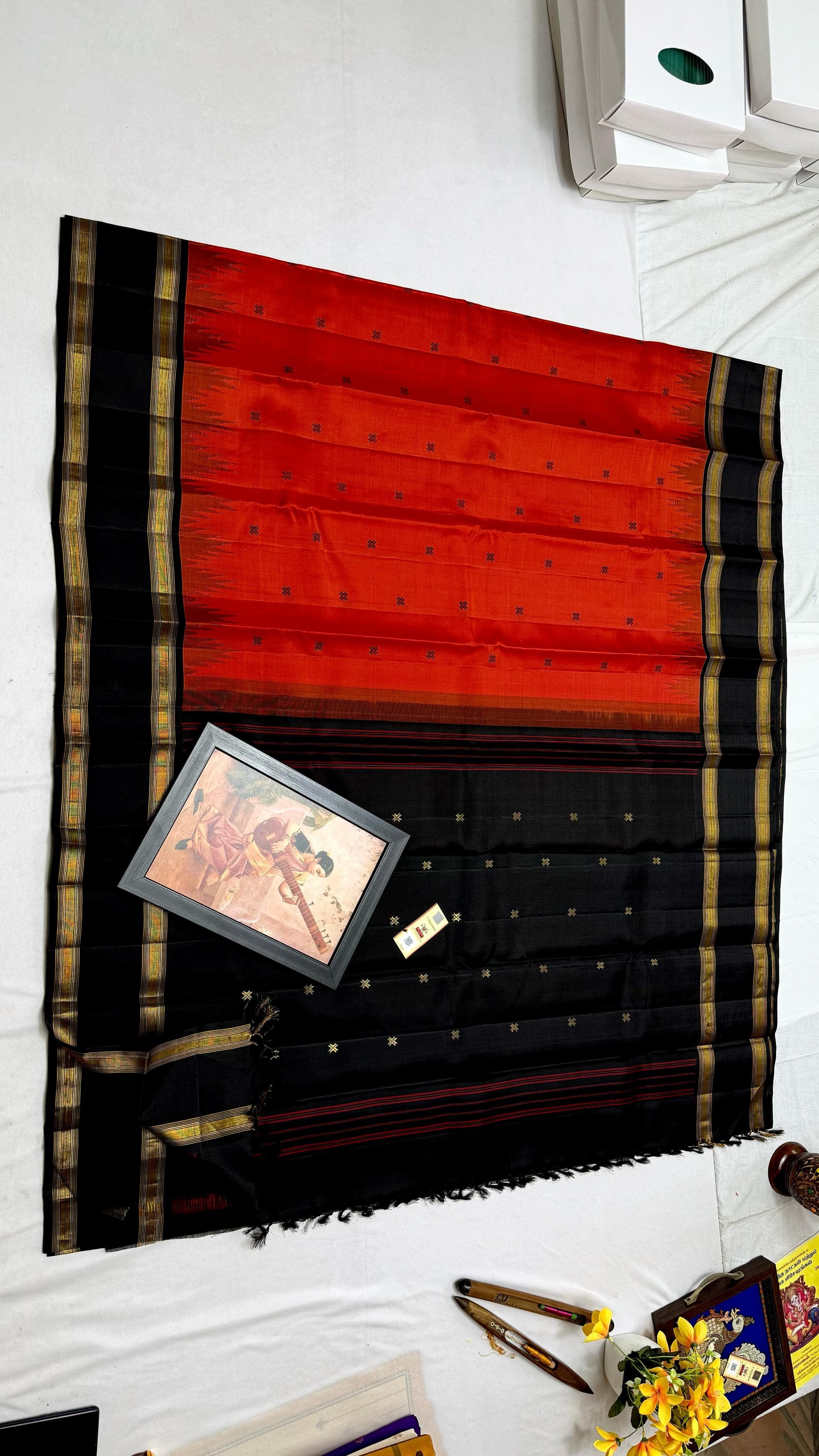 Classic Chilli Red & Black Elegance Kanchipuram Handloom Silk Saree SS25316